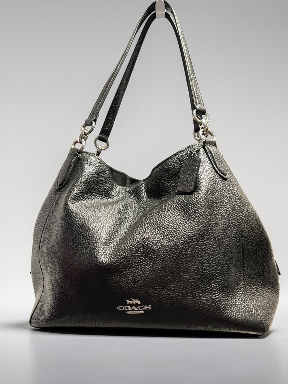 Coach Hallie Black Refined Pebble Leather Shoulder Bag F80268
